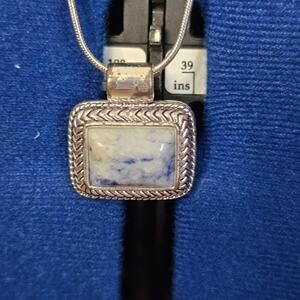 Sterling Silver Sodalite Pendant Necklace – Blue & White Stone Statement